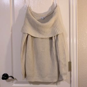 Off the shoulder tan sweater!!
